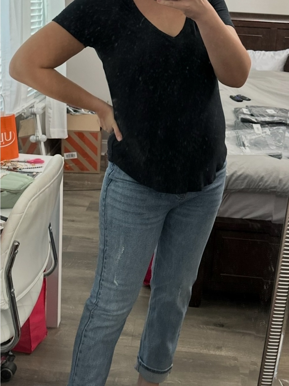 Classic Blue Maternity Boyfriend Straight Leg Jeans - Relaxed Casual Fit